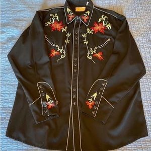 Men’s Scully Floral Embroidery Western Shirt with Black Pearl Snap Buttons - XXL